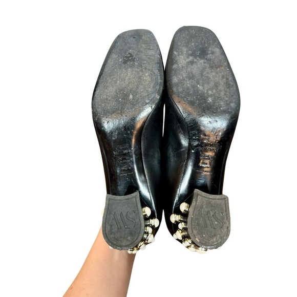 Stuart Weitzman Pearlstrap Square Toe Angled Block Heel Mary Jane Leather Pump - Picture 11 of 14